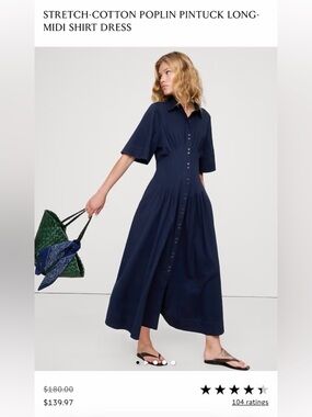 Stretch-Cotton Pintuck Midi Shirt Dress - CREAM TAN